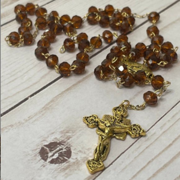 Handmade Beautiful Rich Brown Rondelle Crystal Rosary - Picture 1 of 4